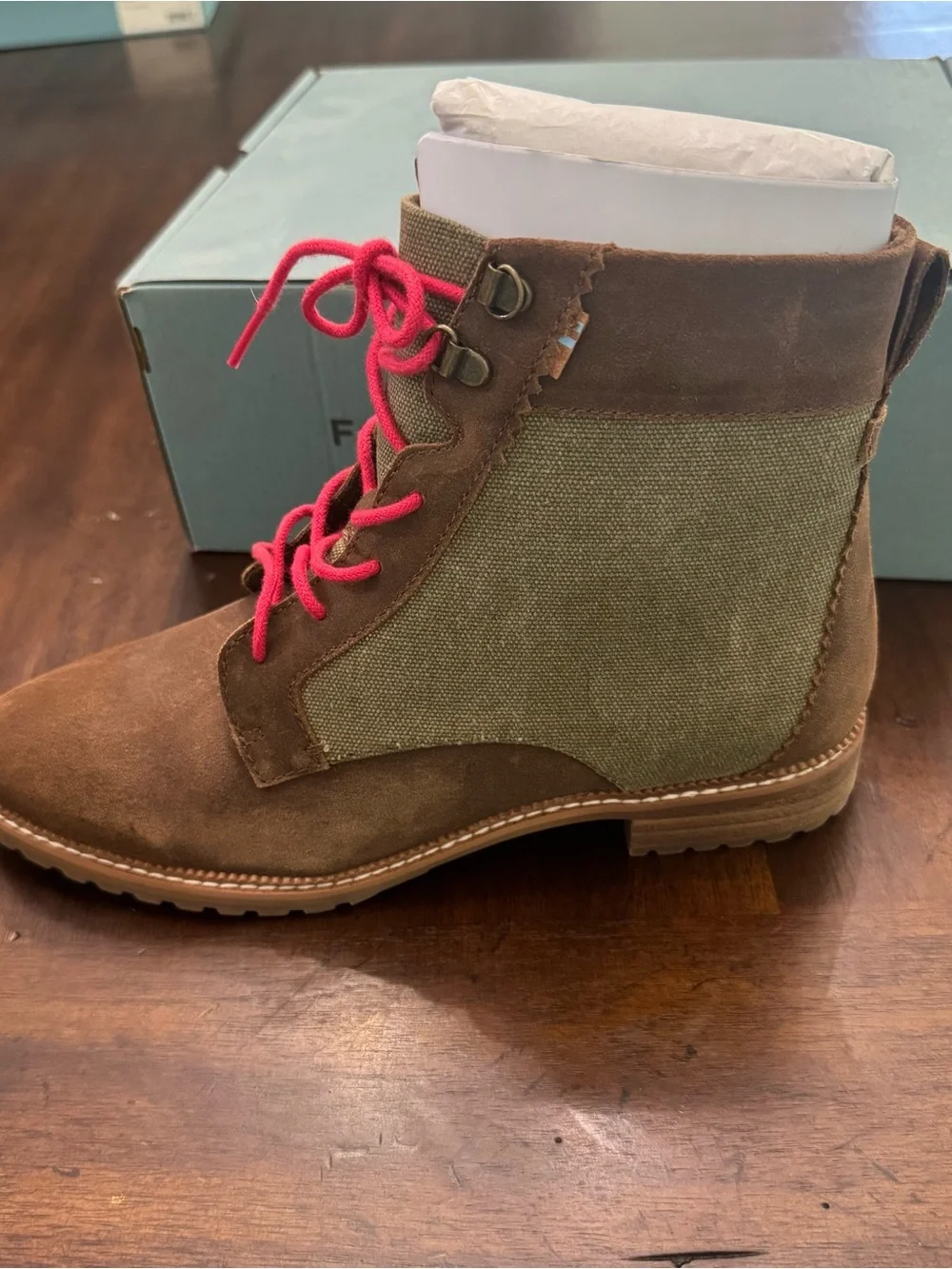 TOMS Nolita Brown & Dusty Olive Lace-Up Ankle Boots